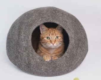 Cuccia/buco per gatti in lana fatta a mano, 50 cm, accogliente e confortevole.