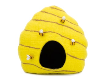 Wool Felt Bee Hive Cat Cave Bed | Handmade Pet Toy Ornaments | Pet Tunnel Felt Accessories | Cat House:  Certified Fair Trade and Handmade
