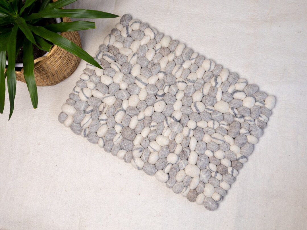 Stone Rug Wool Felt Rectangular Living Room Pebble Rug, Natural ...
