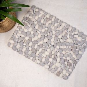 Stone Rug Wool Felt Rectangular Living Room Pebble Rug, Natural Handmade Mat for Living, Bed, and Bath Room