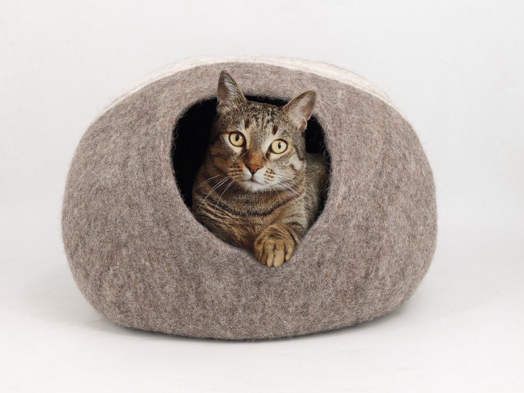 50cm Felt Natural Cat Bed Wool Cat House Cocoon Handmade Cat Etsy UK