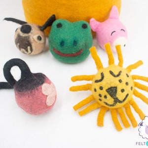 8cm Cute Animal Face Dog toys Set Handmade of 100% wool and Pet Safe : Fair Trade