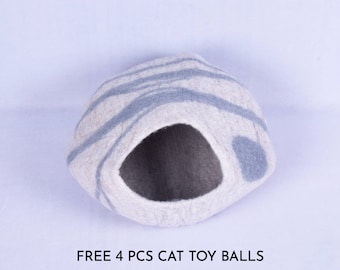 Lit pour chat à rayures en feutre de 50 cm, grotte pour chat en feutre avec souris et jouets pour chat gratuits