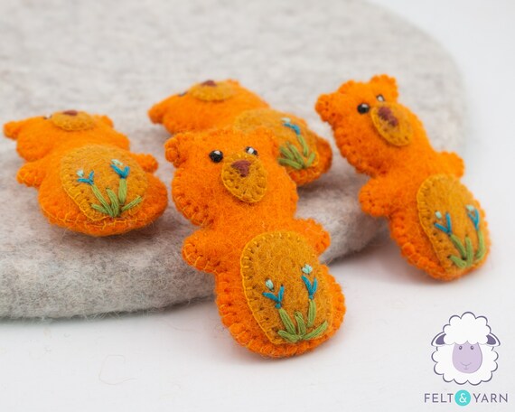 Cute Orange Felt Bear for Decoration - Felt & Yarn
