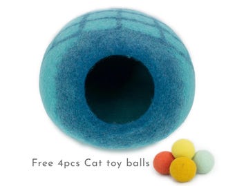 50 cm Wełniane filcowe legowisko dla kota Jaskinia, ręcznie robiony wełniany kokon dla kota