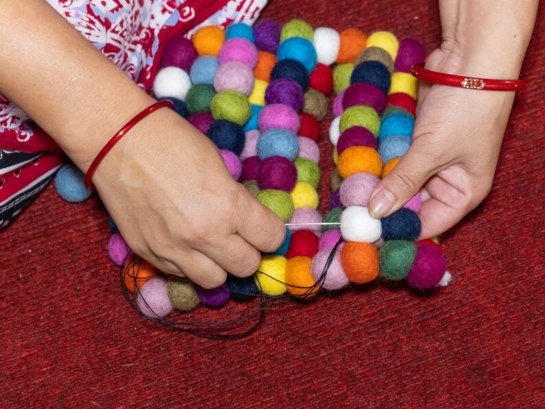 Pink Grey and White Wool Felt Ball Rug Carpet Room Decor Round Etsy
