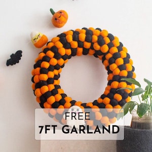 Wool Felt Ball Halloween Wreath Door Decorations | Fall door wreath: Certified Fair Trade & HandMade