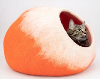 50cm Wool Felt Gradient Design Cat Bed, Cat Cave House with Free Cat Toys Mouse