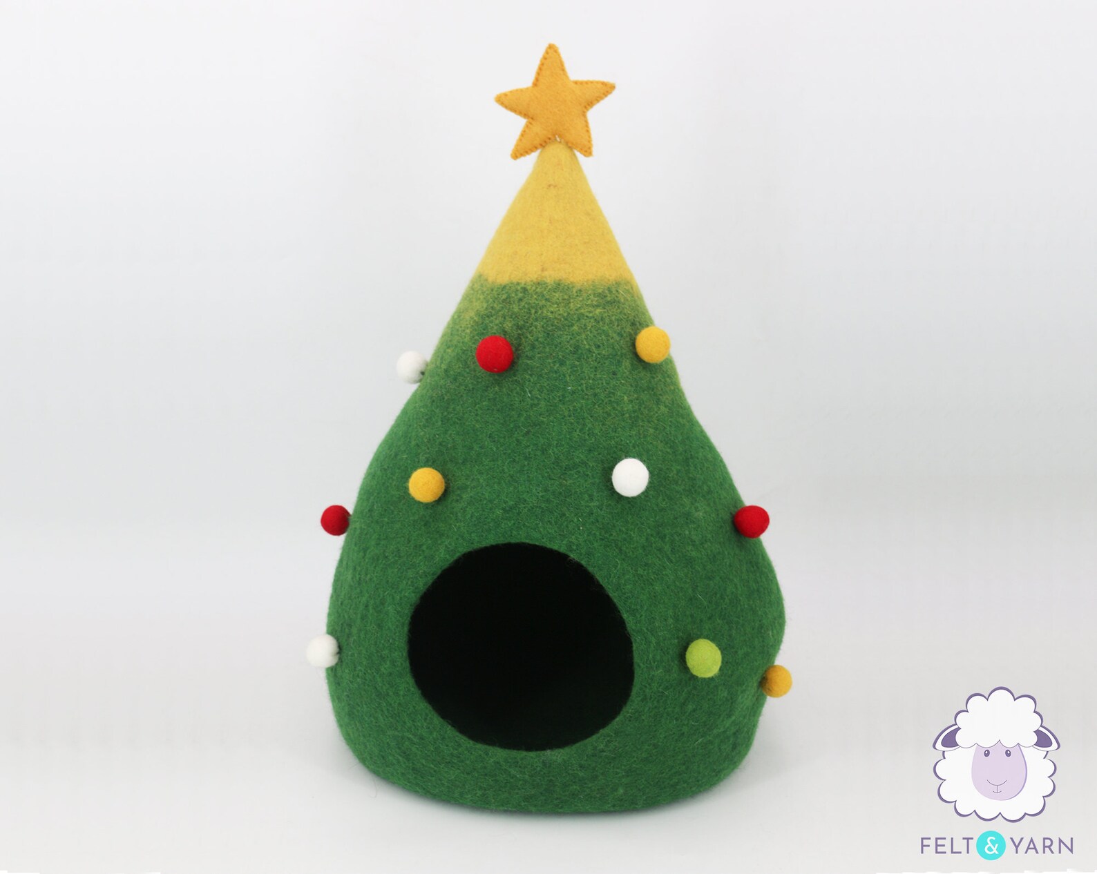 40cm Wool Felt Christmas Tree Cat Cave Felted Cat Bed Etsy