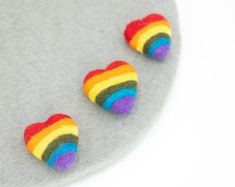 25 Pcs Felted Hearts with Rainbows | DIY Craft Supplies| Nursery Garland | Pride Month Decor
