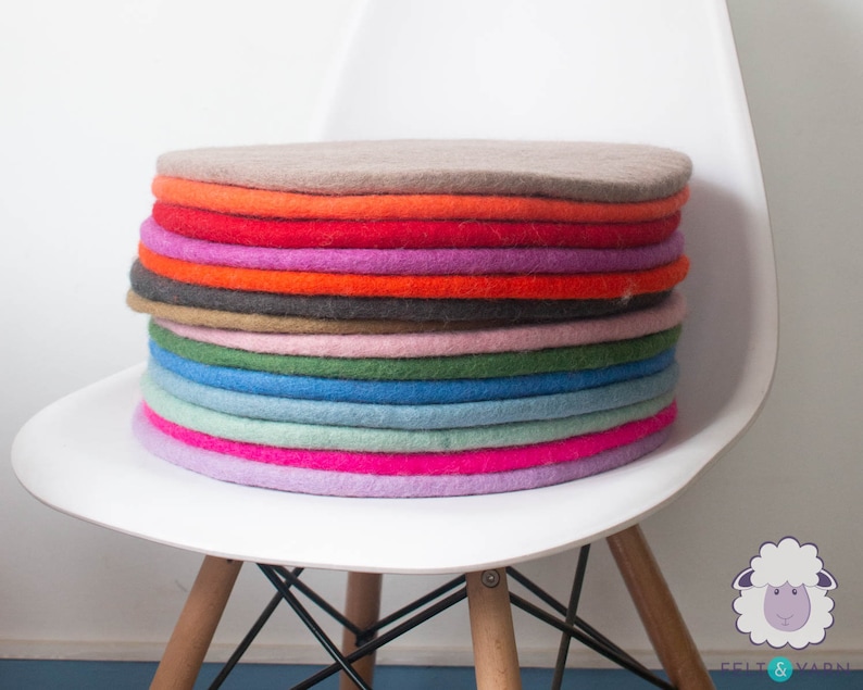 35cm Wool Felted Seat Pad, Round Thick Chair Cushion For Felt Home Decor, Start with 2 Sets of Handmade Pads image 6