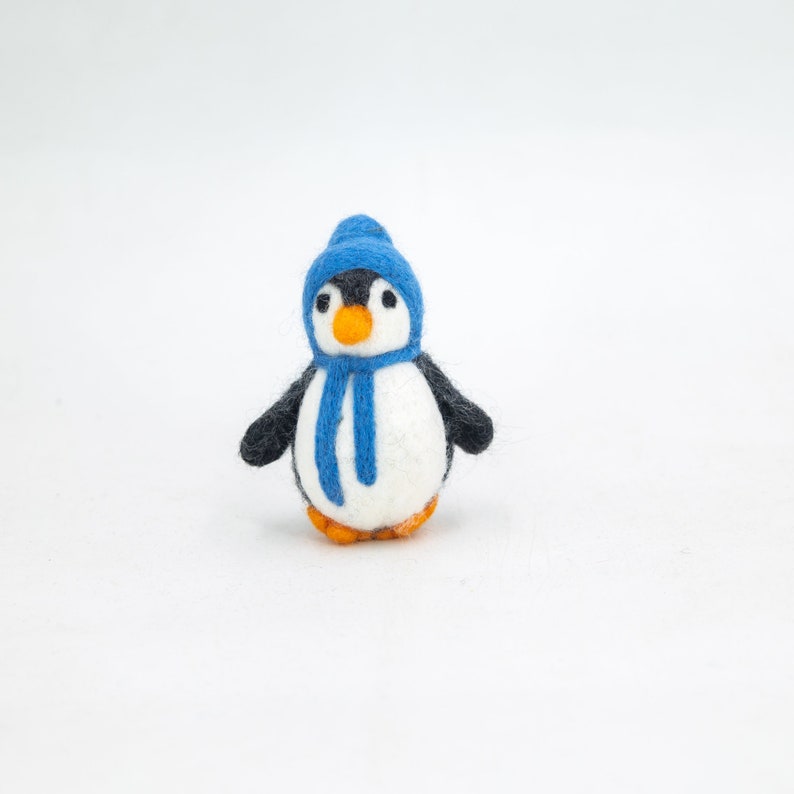 8cm Wool Felt Penguin With Red & Blue Scarf Hand Felted Penguin For Christmas Decor Ornaments: Ethically Made in Nepal image 7