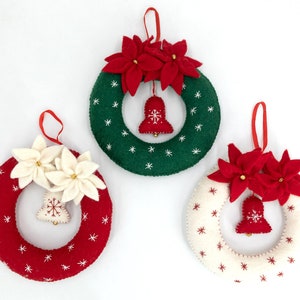 Felt Christmas Wreath Set - 3 Round Wreaths with Bell and Flowers | Felt Door Wreaths | Mini Xmas Wreath | Christmas Decorations