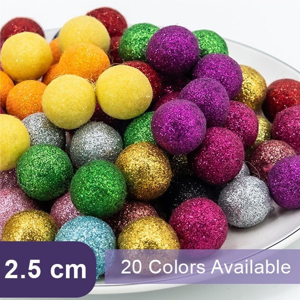2.5cm  Felt Pom Pom Glitter Wholesale Felt Balls Starts with 50 Pieces package hand made great party decor supply