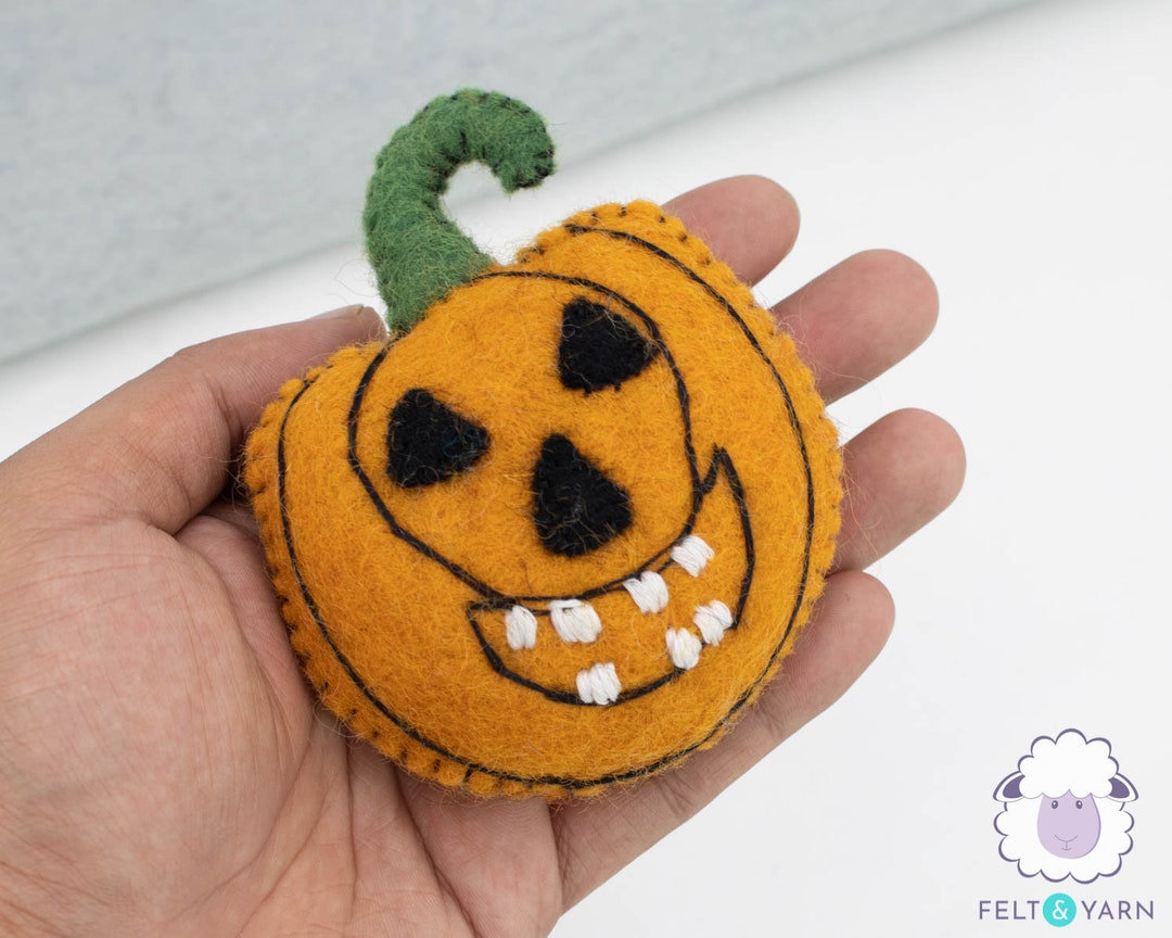 7cm Handmade Felt Stitched Jack O' Lantern Pumpkin Ornament | Felt ...