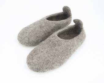 Unisex Warm Felt Slipper Hand Made With Marbled Brown Natural Wool Ankle Boots: Ethically Produced in Nepal