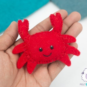 Stitched Felt Red Crab Ornament | Sea Baby Mobiles | Felted Crab Keychain | Pretend Play Toys for Kids Learning Activity