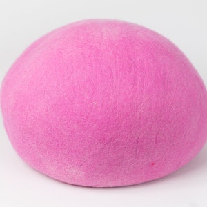May include: A bright pink felt ball. The ball is soft and fuzzy.