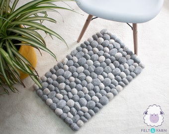 Felt Pebble Rug | Felt Stone Rug | Grey Felted Rug | Grey Wool Rug | Pom Pom Rug | Felted Rug | Stone Carpet | Rock Rug | Pebble Carpet