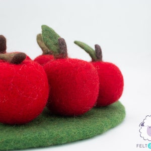 Handmade Felt Red Apple Ornament | Educational Felt Toys | Pretend Play Fruit Toys | Felt Fruit Decorations