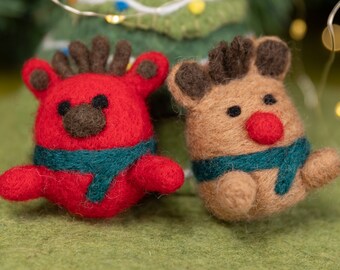 6cm Handmade Red Rudolph Christmas Ornaments  | Felt Reindeer with Scarf Starts with 15 Pcs of Pack: READY TO SHIP