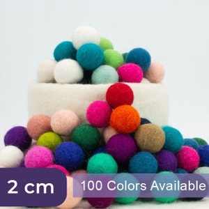 100 pezzi / Pompon in feltro da 2 cm / Palline in feltro a mano / Pompon in feltro sfusi all'ingrosso / Commercio equo e solidale / 100% lana e fatto a mano / SPEDIZIONE GRATUITA