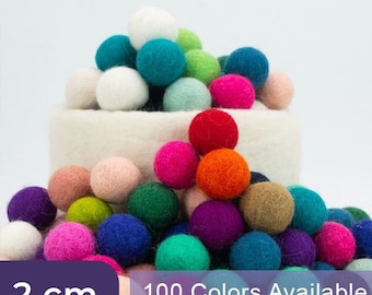 100 Pieces | 2cm Felt Balls | Hand Felted Balls | Wholesale Bulk Felt Balls  | Fair Trade | 100% Wool and Handmade  | FREE SHIPPING