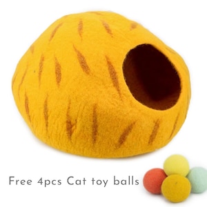 50cm Wool Felt Vein Premium Design Cat Bed House, Handmade Cat Cave Cocoon