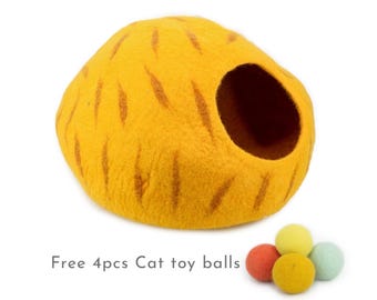 50cm Wool Felt Vein Premium Design Cat Bed House, Handmade Cat Cave Cocoon