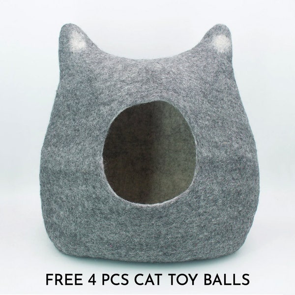 45cm Felt Cat House Bed, Wool Pet Kitty Cocoon, Pet House Cocoon, Handmade Kitty Bed