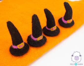 6.5x4.5cm Wool Felt Black Halloween Witch Hat for Witchy Halloween Decor | Handmade Felt Ornaments | Felted Witch Hat Garland