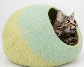 50cm Filz Farbverlauf Katzenbett mit kostenlosen Katzenspielzeug Maus, handgemachte Wolle Katzenhaus