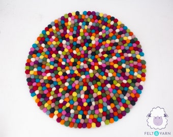 Wool Felt Ball Rug Round, Rectangular, Multicolor Room Mats, Customizable Handmade Runner Carpet, Home and Living Decor