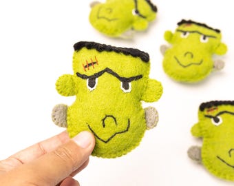 Ornamento testa di Frankenstein in feltro cucito / Decorazioni di Halloween / Forme in feltro / Giocattoli di Halloween per bambini