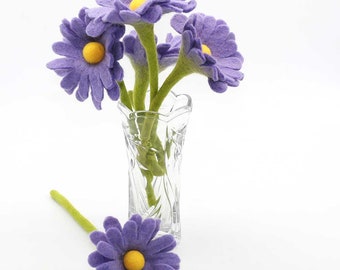 5 Stück Filzblumen lila Wollfilz Blume mit lila Blütenblätter | Handgefilzte Frühlingsblumen Tischdeko | Handgefertigtes Geschenk | Geschenke für Sie