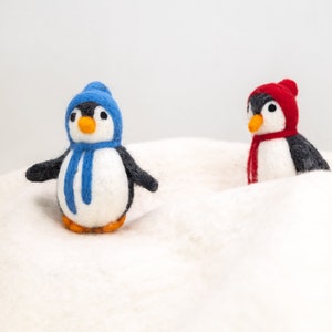 8cm Wool Felt Penguin With Red & Blue Scarf Hand Felted Penguin For Christmas Decor Ornaments: Ethically Made in Nepal image 1