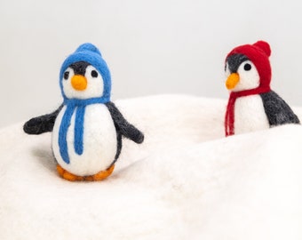 8cm Wool Felt Penguin With Red & Blue Scarf Hand Felted Penguin For Christmas Decor Ornaments: Ethically Made in Nepal