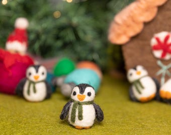 Felt Penguin With Scarf | Hanging Ornaments for Xmas Tree Decorations | Christmas Felted Shapes | Felted Christmas Toys
