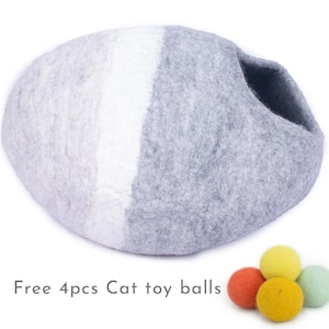 50cm Wool Felt Natural Shade Design Cat Bed, Handmade Cat Cave with Free Cat Toys Mouse