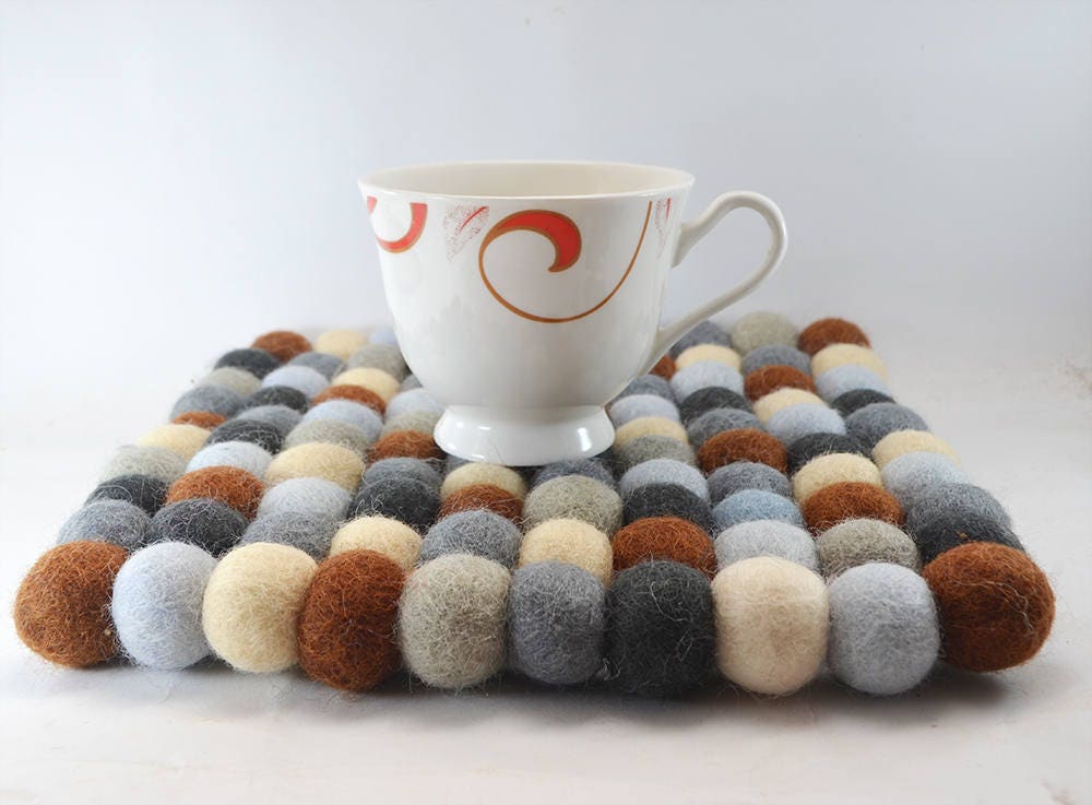 Felt ball trivet multicolor rectangular dining pom pom Etsy