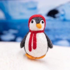 8cm Wool Felt Penguin With Red & Blue Scarf Hand Felted Penguin For Christmas Decor Ornaments: Ethically Made in Nepal image 4