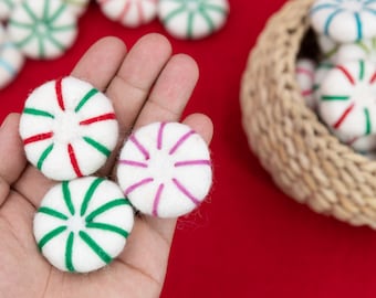 35 Filz-Pfefferminzbonbon-Ornamente | Handgemachtes Weihnachtsbastelzubehör