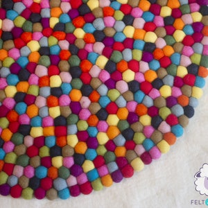 Natural Felt Multicolor Round Pom Pom Carpet, 100% Wool, Rug Perfect for Nursery Room, Bedroom, and Living Room, Handmade with Fair Trade image 4