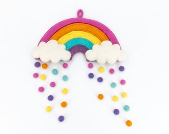 Handmade Felt Rainbow Mobile for Woodland Nursery Decor, Playroom Wall Art,  DIY Craft Supplies