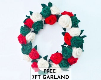 40 cm Felt Flower Valentine's Wreath for front door decor | Felt Rose Flower Wreath | Wool Flower Wreath | Ethically Handmade & Fair Trade