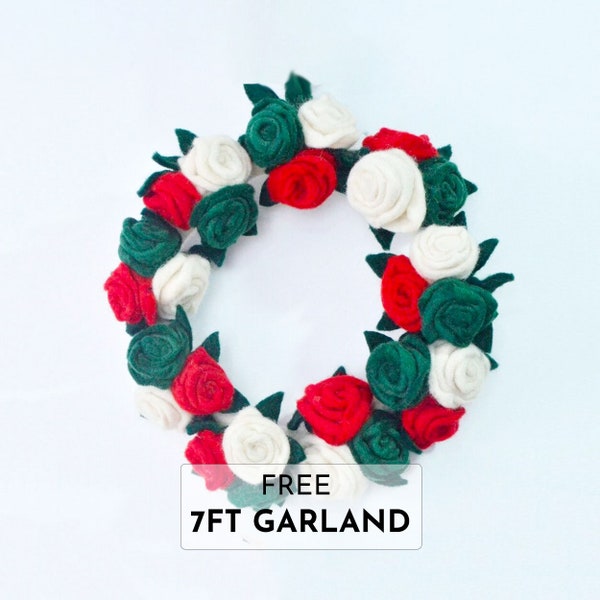 40 cm Felt Flower Valentine's Wreath for front door decor | Felt Rose Flower Wreath | Wool Flower Wreath | Ethically Handmade & Fair Trade