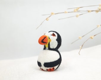 Handmade Felt Puffin Ornament | Felted Animals | Felt Puffin Decor | Bird Lover Gift | Wool Felt Bird | Handmade Gifts | Hanging Ornaments