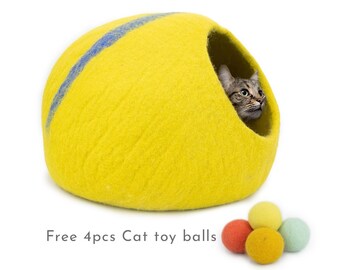 50cm Wool Felt Layer Cat Cave Bed, Handmade Cat House Cocoon: Fair Trade