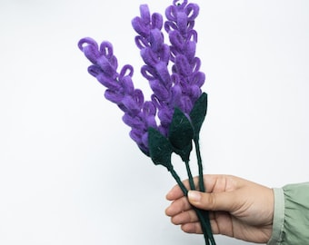 29cm Lavender Felt Flowers | Bulk Handmade Felt Flower Stems | Purple Felt Bouquet for Gifting & DIY | Free Shipping