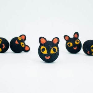 ハロウィンフェルト猫の頭飾り | フェルトハロウィンガーランド | フェルト黒猫ガーランド | ハロウィンデコレーション用の不気味な猫の頭